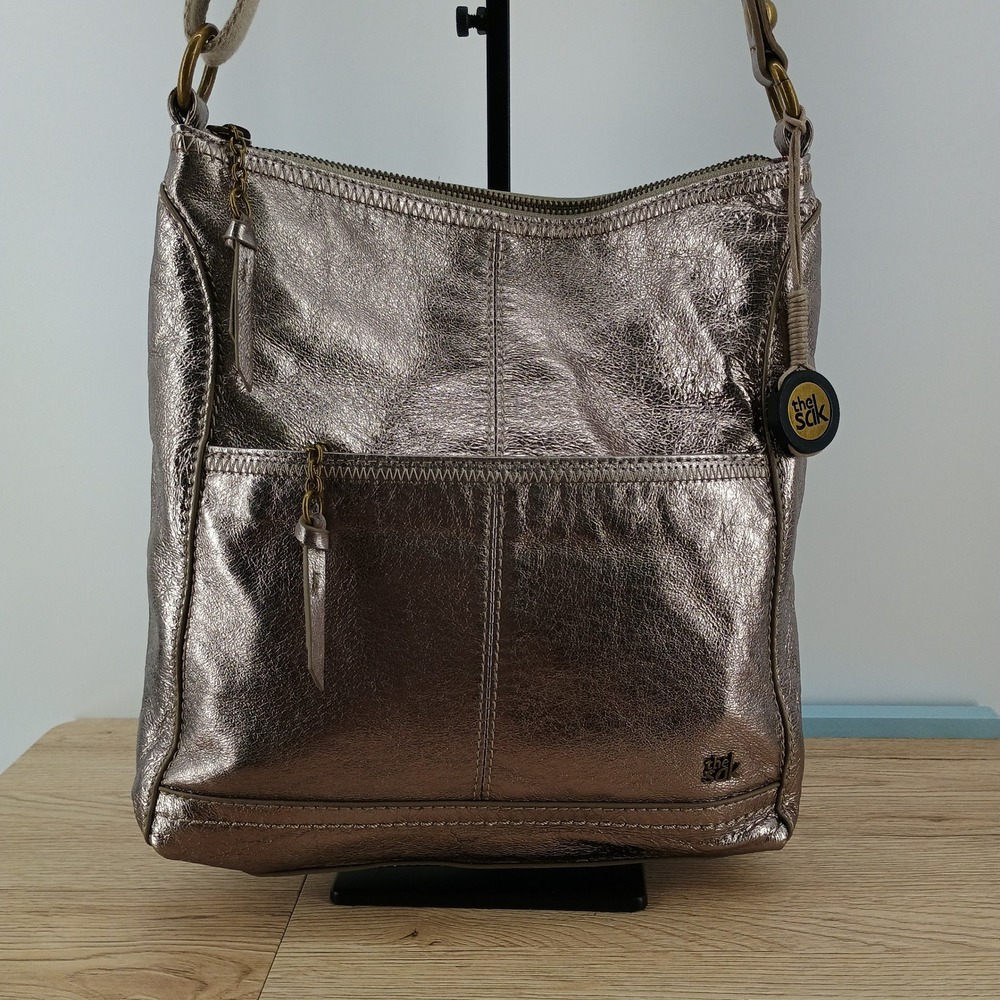 The Sak Lucia Leather Crossbody Bag Metallic Light Gold Boho Chic